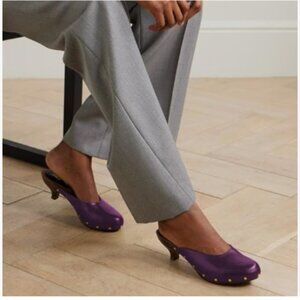 FSJ Purple Round Closed Toe Mules Wooden Kitten Heel Trendy Studded Slide Sandal